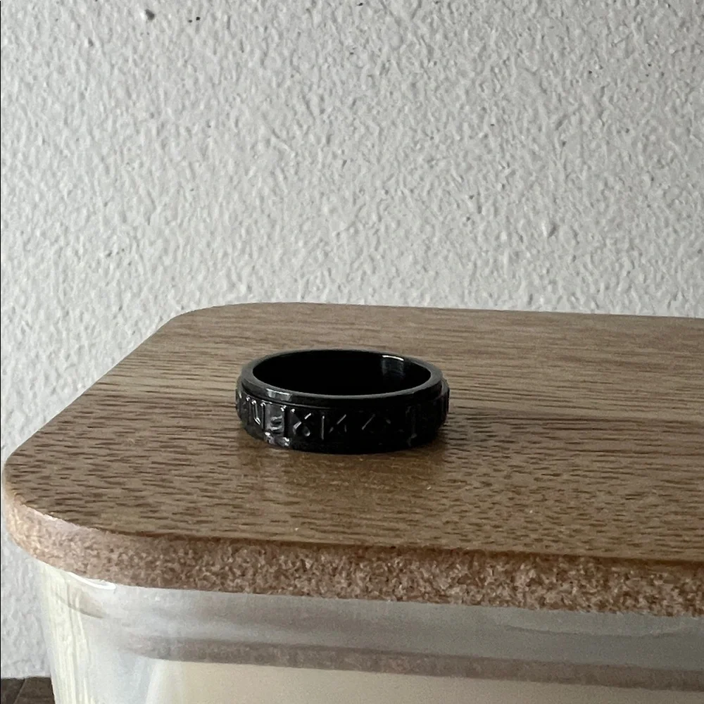 Fidget Ring Spin Black Viking Runes Unisex Gift